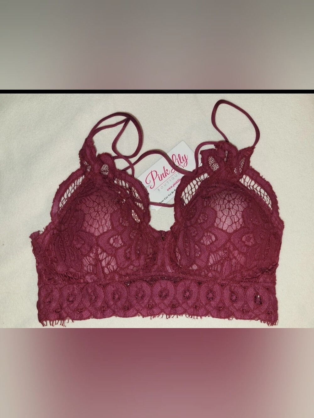 Pink Lily Deep Red Lacy Bralette Small Smocked Back Adjust Straps Whimsy  Kawii